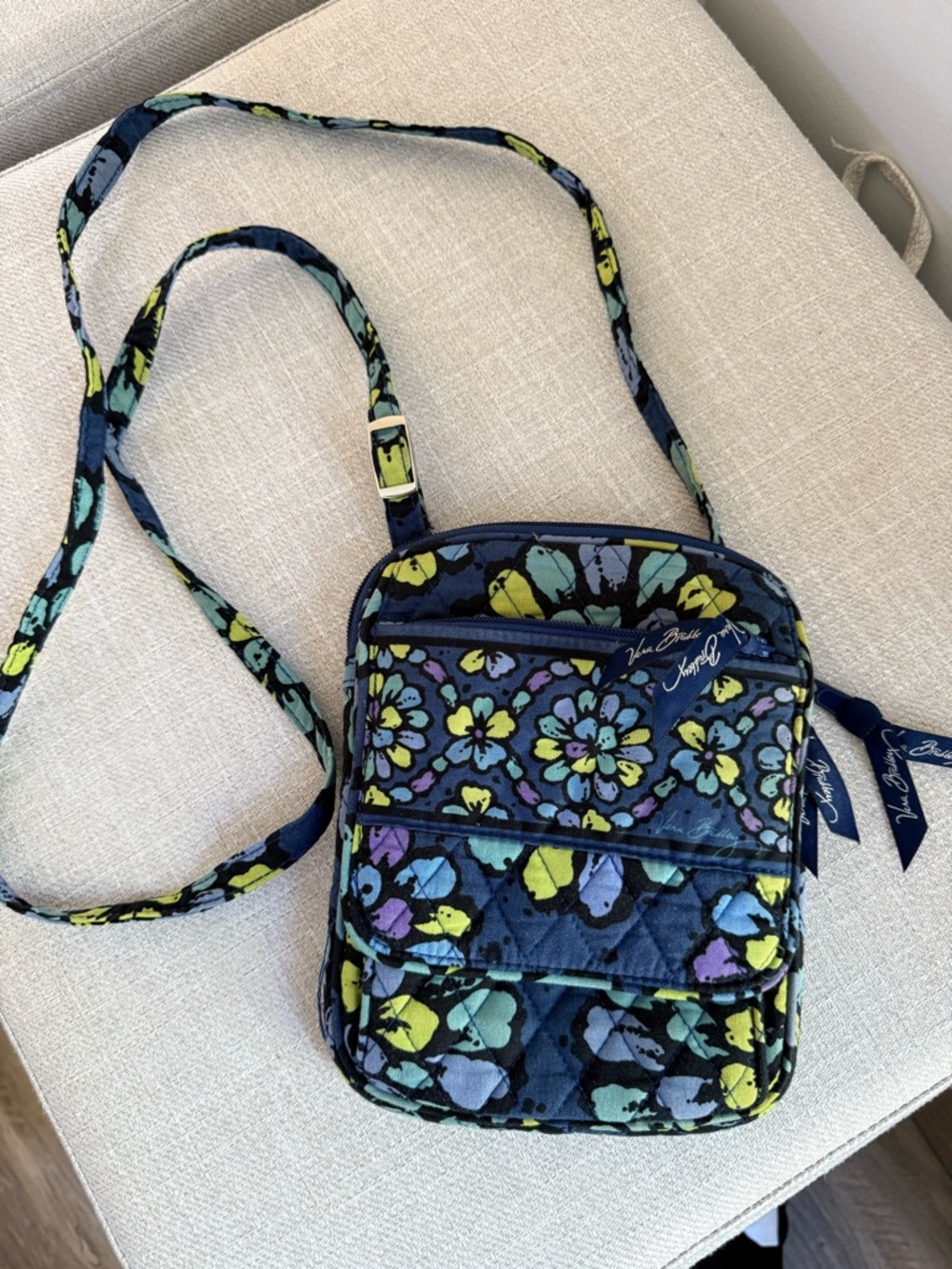 Vera Bradley Quilted Floral Crossbody in Navy, Blue, Yellow, Purple